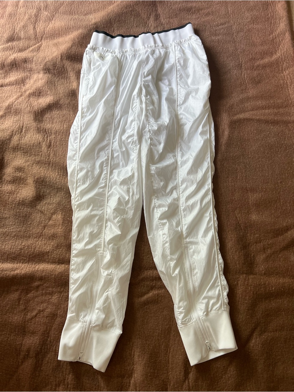 White Lightweight Track Pants with Black Waistband